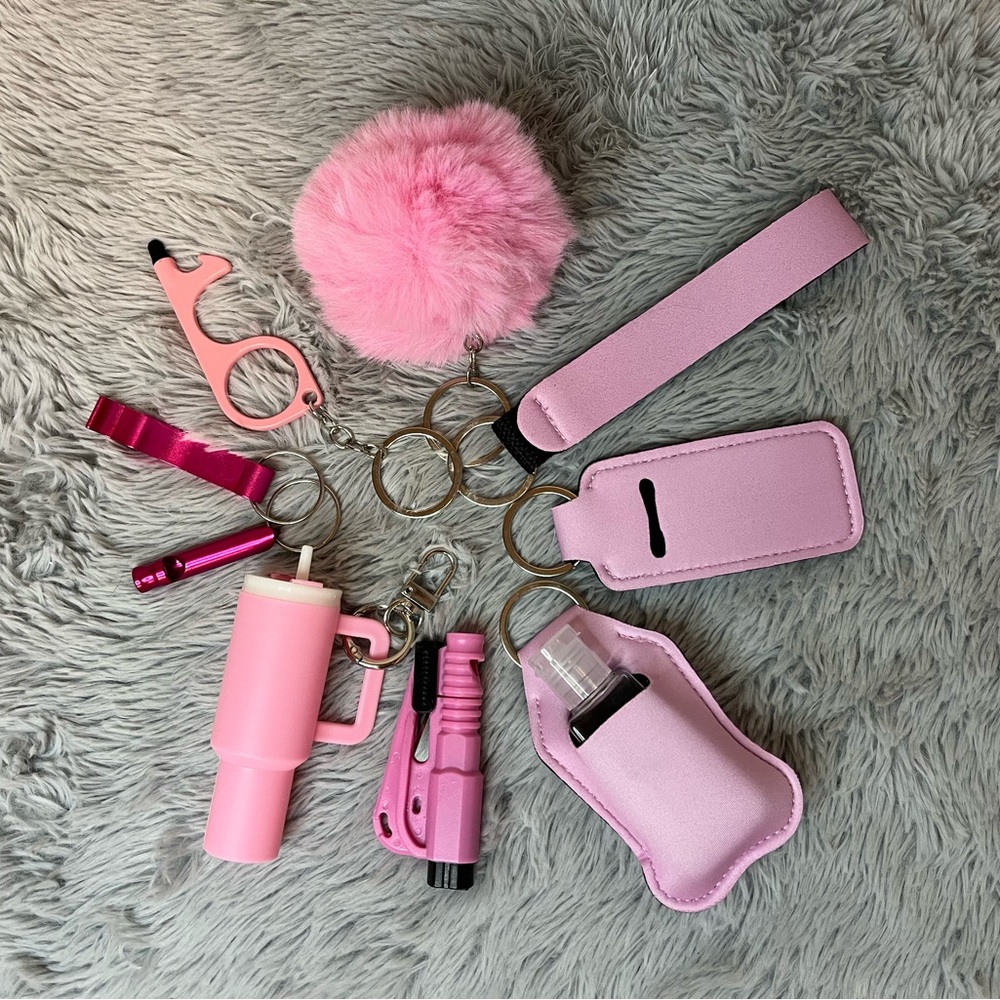 10pcs Pink Safety Keychain Set